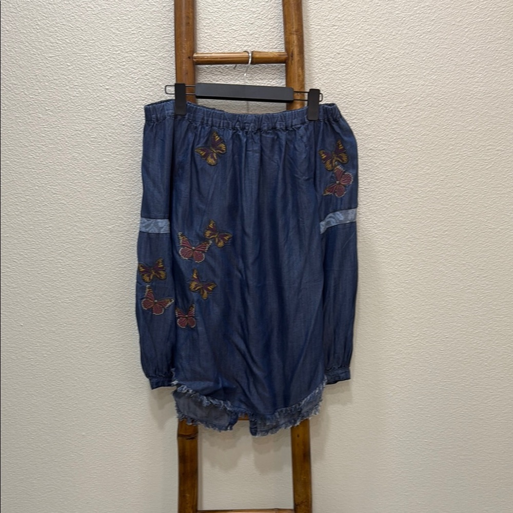 Blue Off-the-Shoulder Embellished Tunic Top